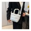 Simple Quilted Crossbody Shoulder Bag for Women, Lightweight Cotton Handbag, Casual Stitched Bucket Bag for Daily Wear CLE