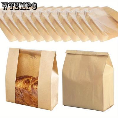 50pcs Bread Bags for Homemade Bread Large Paper Bakery Bag with Window for Baked Food Packaging Storage Bread Storage Bags for Sourdough Loaf Cookie