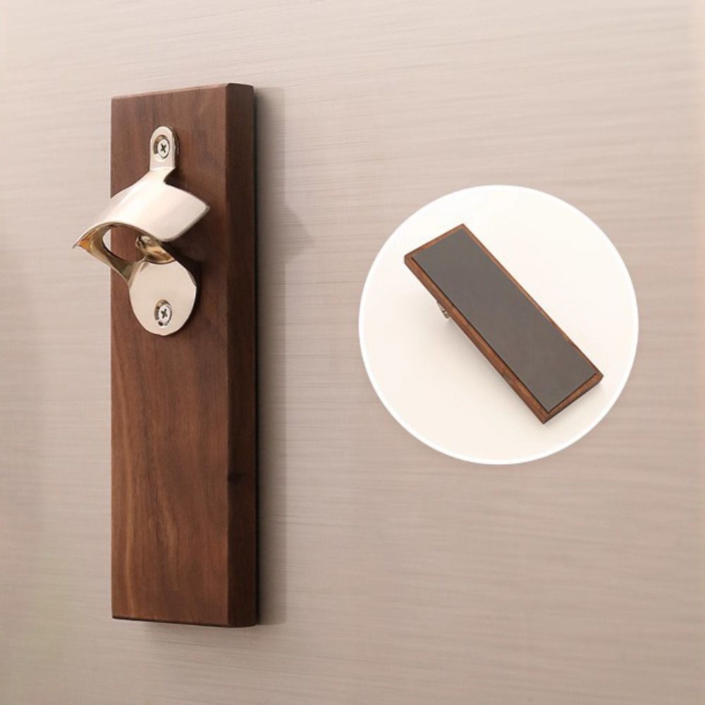 Wooden Magnetic Bottle Opener Rustic Style Vintage Wall Mounted Bottle Opener Rectangular Fridge Magnet Bottle Opener Gift