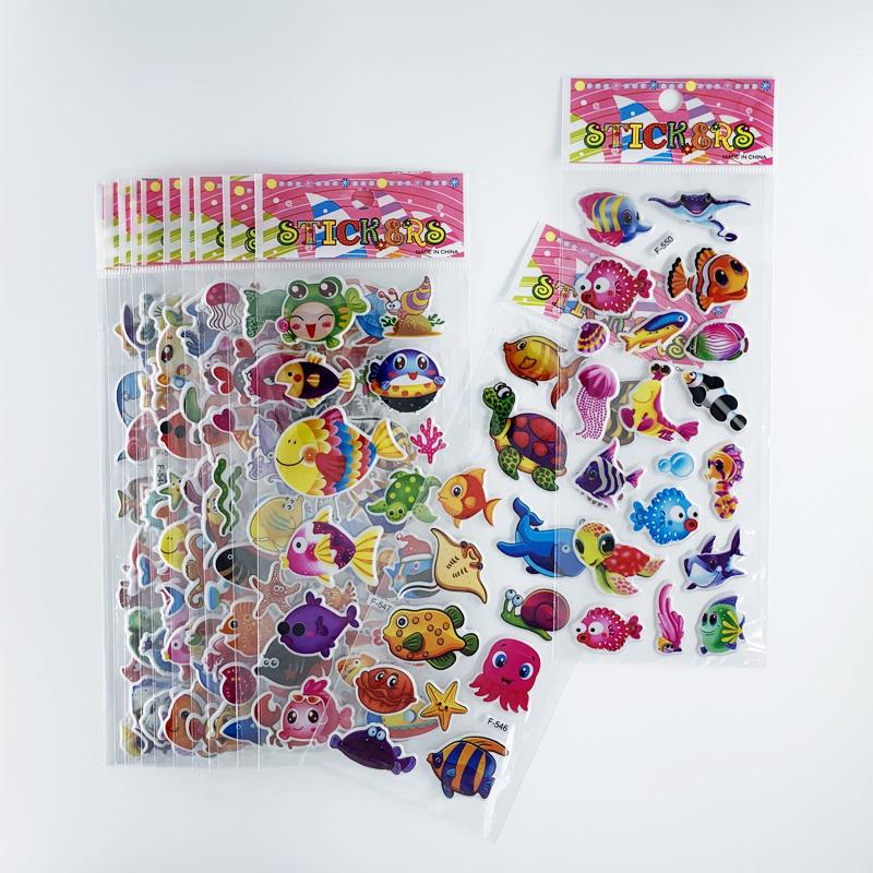 12 Sheets/Pack Kids Stickers Toy Creative Cute Seabed Animals Fishes PVC Sticker for DIY Scrapbooking Diary Phone Stickers