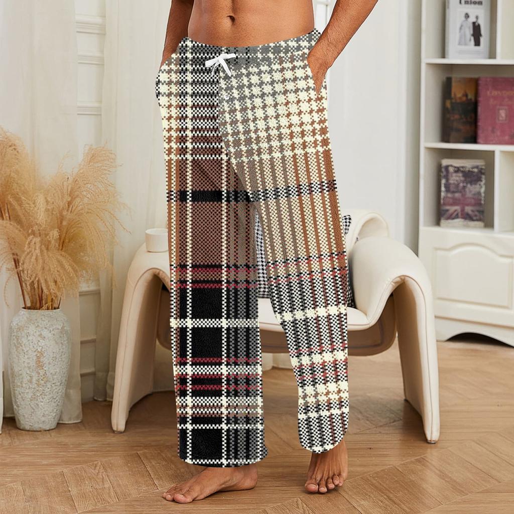 Men's Plush Pajama Pants with Print for Casual Home Wear