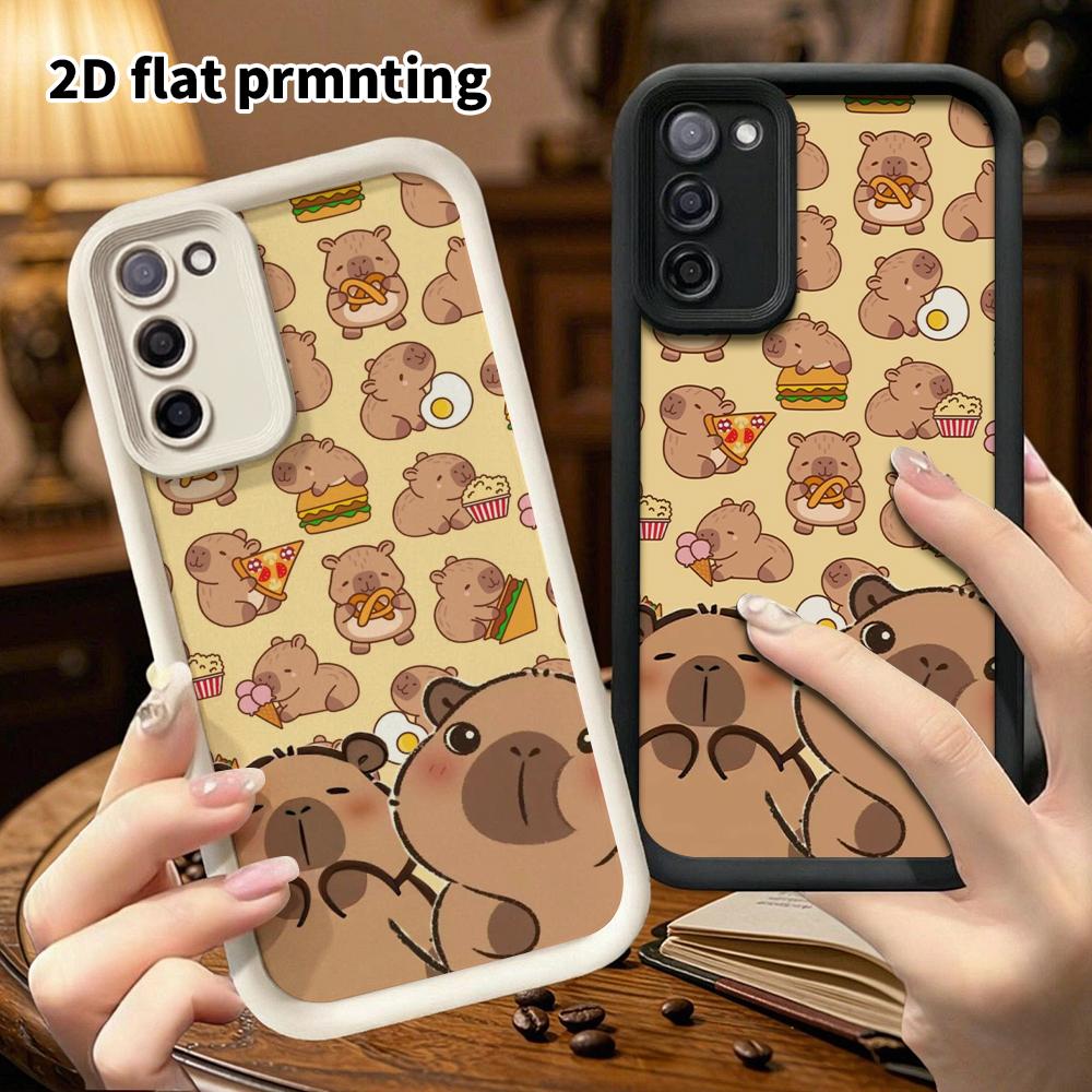 Phone Case: 2D Flat Samsung Galaxy A34 A35 M05 M06 S20 S22 S21 FE Plus 5G Stepped Protective Case, Full Print of Capybara with Food, Christmas and Hal