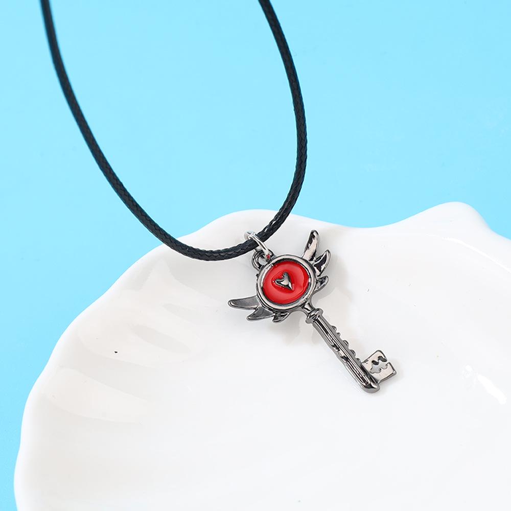 Hell Inn Cartoon Key Pendant & Winged Heart Avatar Necklace Set
