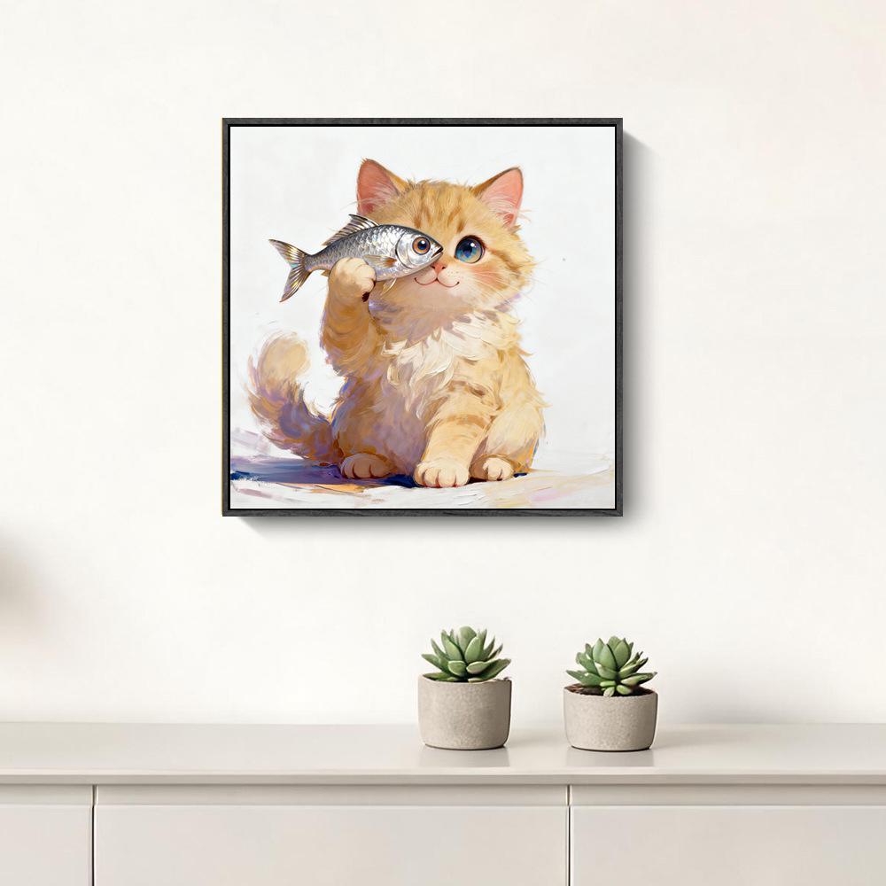 Modern Minimalist Kitten Cartoon Decorative Canvas for Living Room & Restaurant Wall Hanging