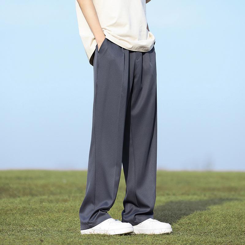 Men's  Korean Style Pants Light Thin  Elastic Waist Semi-Wide Loose Slacks Drape Suit Pants Men Casual Trousers