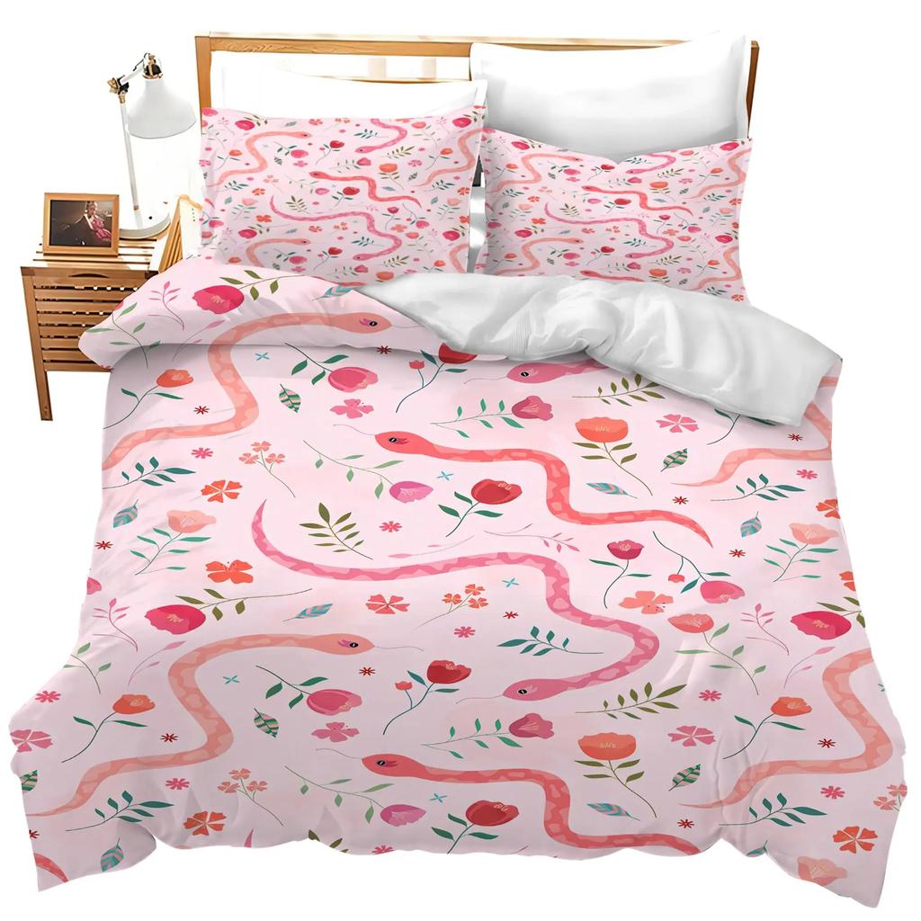 Snake Warm Comforter Cover Set for Children Kids Young Boys Tens Snake Soft Duvet Cover Reptile Print Beding Set Animal Comfortable Quilt Cover Beding