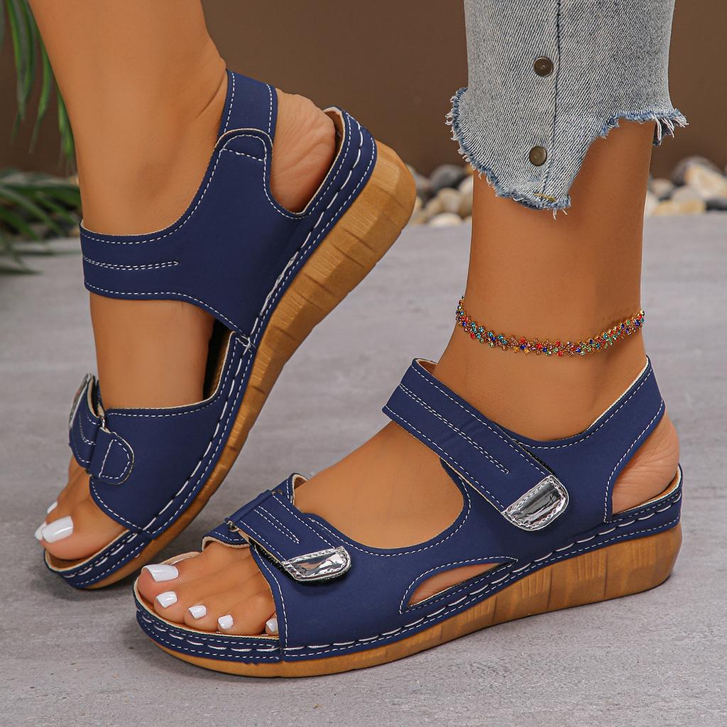 New Style Wedge Heel Shoes, Velcro Thick Sole, Large Size Sandals, Women's Shoes