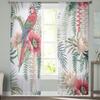 Botanische Lotusblume Palmblätter Papagei Chiffon Gardinen für Wohnzimmer Schlafzimmer Dekoration Fenster Tüll Vorhänge Vorhänge
