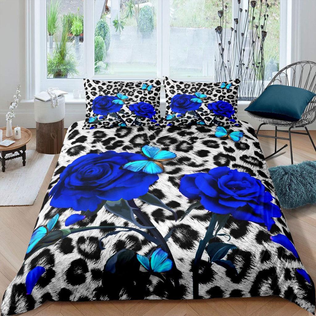 Rose Bettbezug-Set Damen Chic Lila Blumenmuster Bettwäsche-Set Romantische Blumen Glitzer King Size Bettdeckenbezug Für Paare