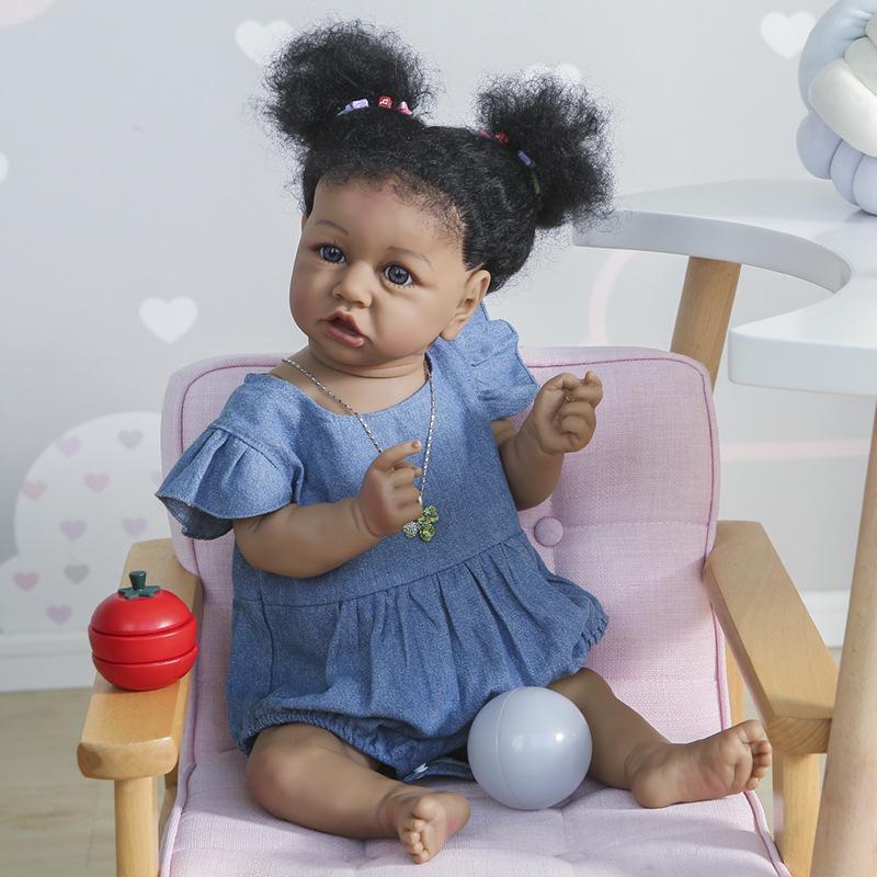 Saskia Reborn African American Baby Doll - Black Skin 55 cm