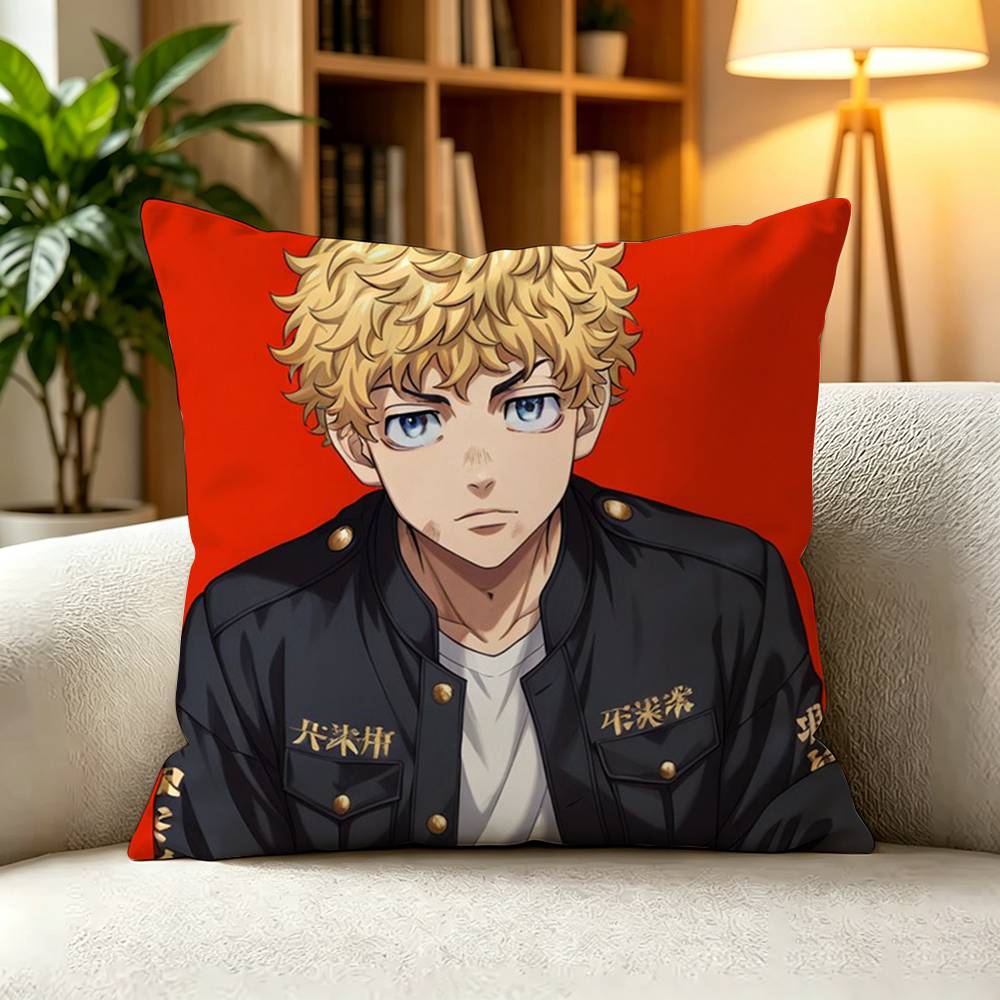 T-Takemichi Hanagaki Tokyo Revengers Game Square Double-Sided printed Pillow Case Bedroom Bedside Pillow Sofa Cushion Cover