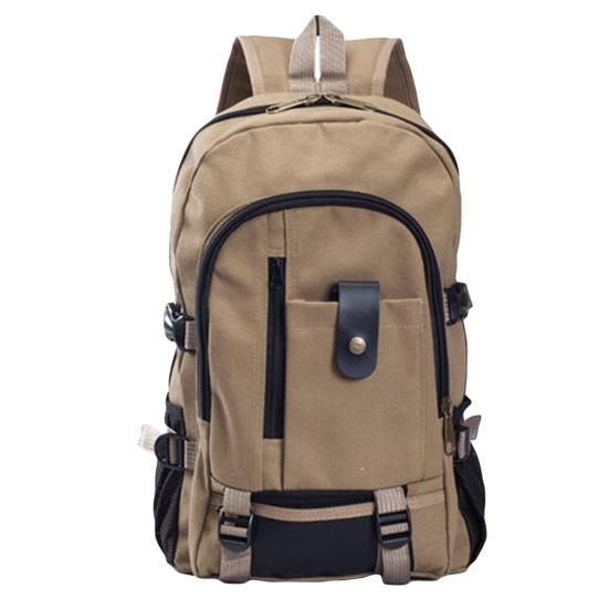 Casual Solid Color Large Capacity Zipper Rucksack Men Travel Canvas Bag Backpack