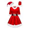 4 Pcs Mrs. Claus Costume Set for Women Adult Velvet Santa Claus Dress with Belt Santa Hat Gloves Set for Christmas Party