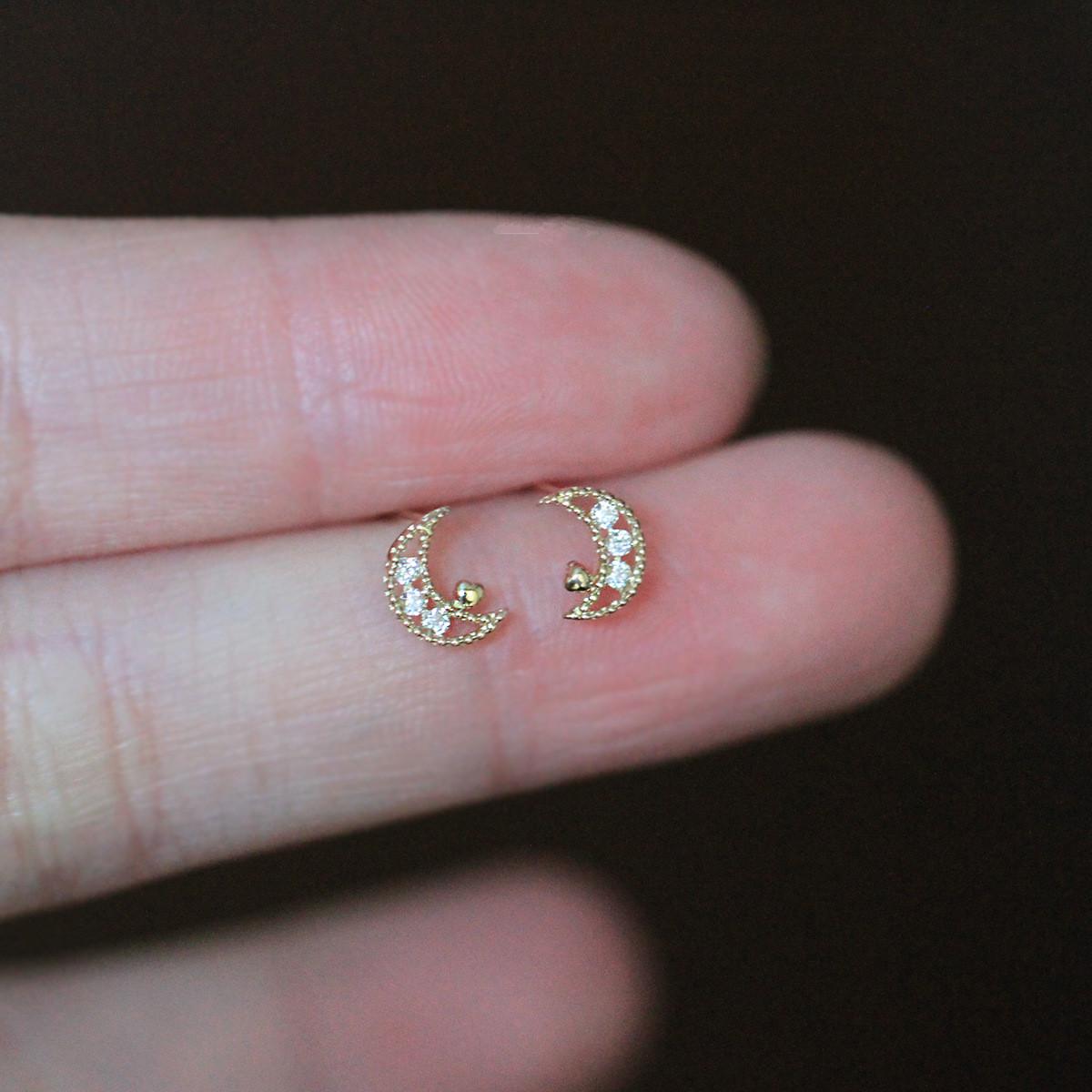 

925 Sterling Silver Simple Hollow Magic Moon Stud Earrings Women Fashion Charm Wedding Party Jewelry Accessories Gift Gold