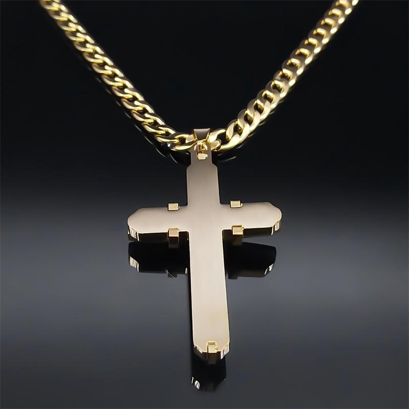 1PC Cross Long Necklace Stainless Steel Gold Plated Christian Long Necklace Bicycle Jewelry