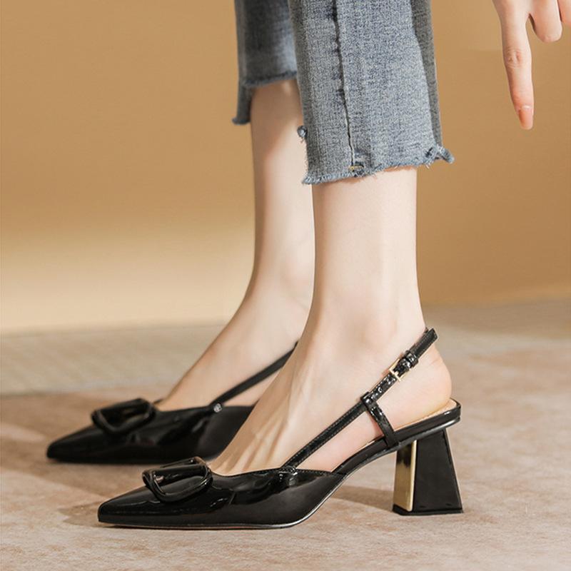 

Знаменитые босоножки на высоком каблуке Celebrity Temperament, женские туфли на высоком каблуке с V-образной пряжкой, маленькие кожаные туфли ~ Туфли Houkong Mary Jane Single 40 чёрный