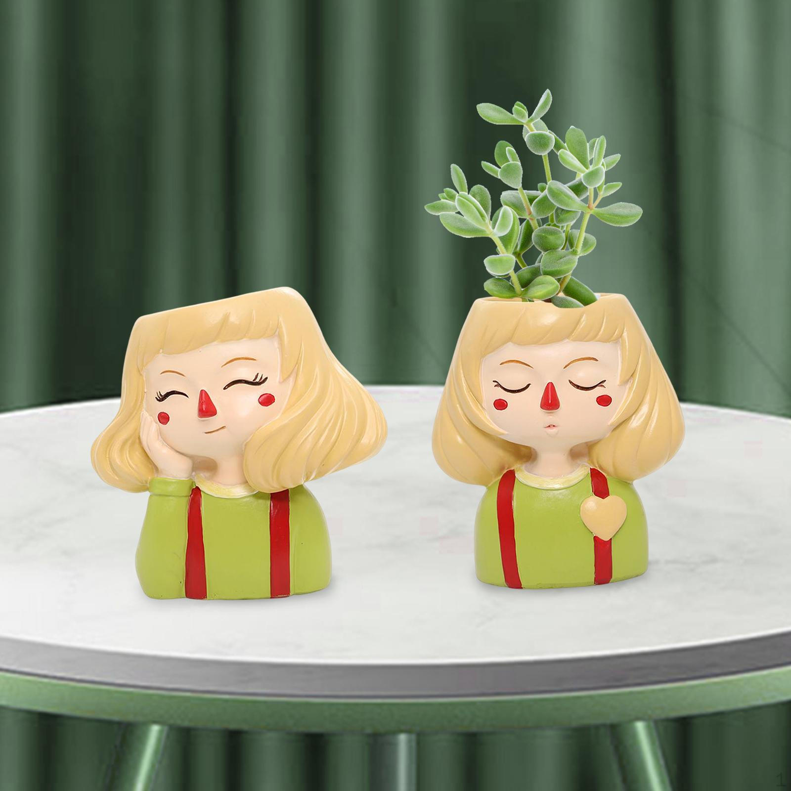 

2Pcs Girl Face Planter Flowerpot Cute Head Pots for Dining Room Office