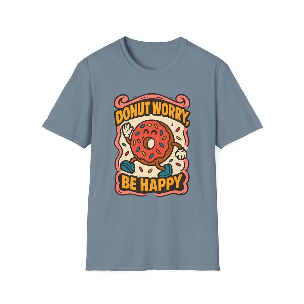 

Unisex Softstyle T-Shirt Sprinkle Donut Worry Be Happy Whimsical Joyful Tee 4XL