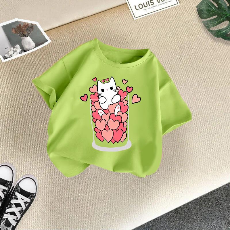 Children's Casual Short-sleeved T-shirt - Summer Girls' And Boys' Fashionable And Cute Cat T-shirt