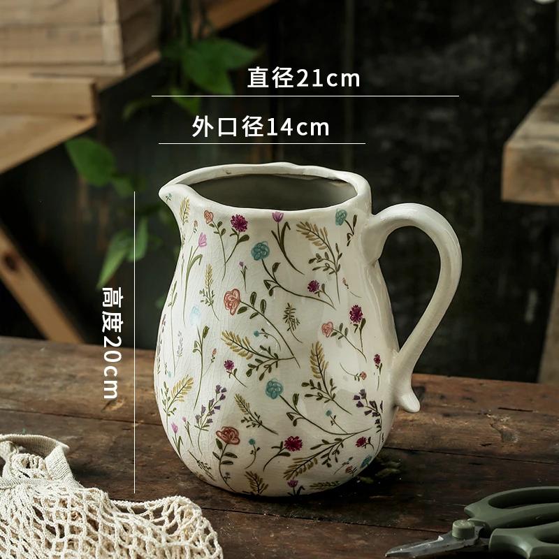 Vase Kettle Shape Ceramic Desktop Ornament Living Room Flower Arrangement Hydroponic Utensils Creative Retro Pastoral High Sense