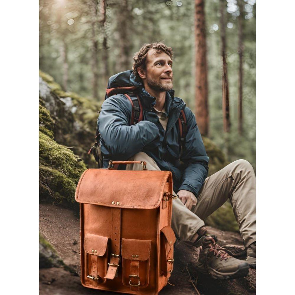 18" leather satchel tablet bag laptop case office briefcase messenger gift for men computer distressed shoulder bag