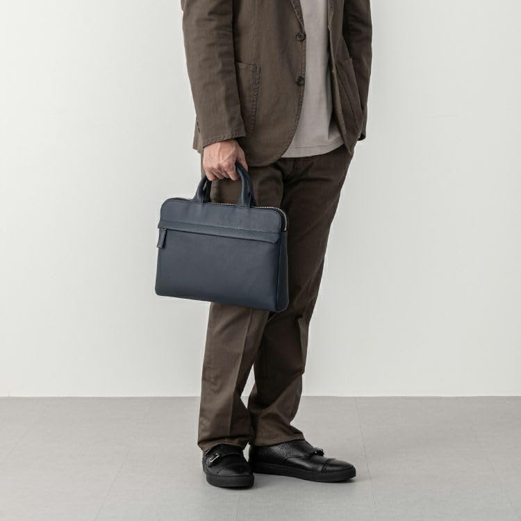 Tryon Official Genuine Leather Briefcase, Thin Gusset, Business Bag, Handbag, Men's, Large Capacity, Fits 10-inch PC, ALFA AL111, Dark Gray