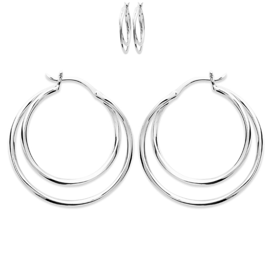 Les Trésors De Lily [R3535] - Silver Hoop Earrings 'Choréographie' (rhodium) - 30 Mm (double)