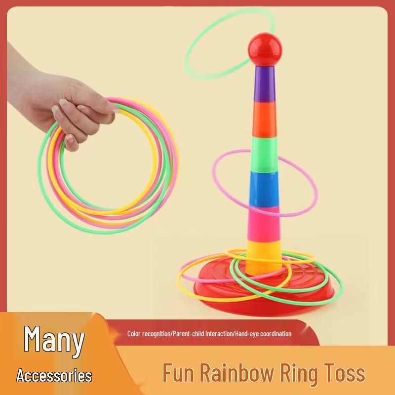 Children's Rainbow Stacking and Ring Toss Game for Parent-Child Interaction