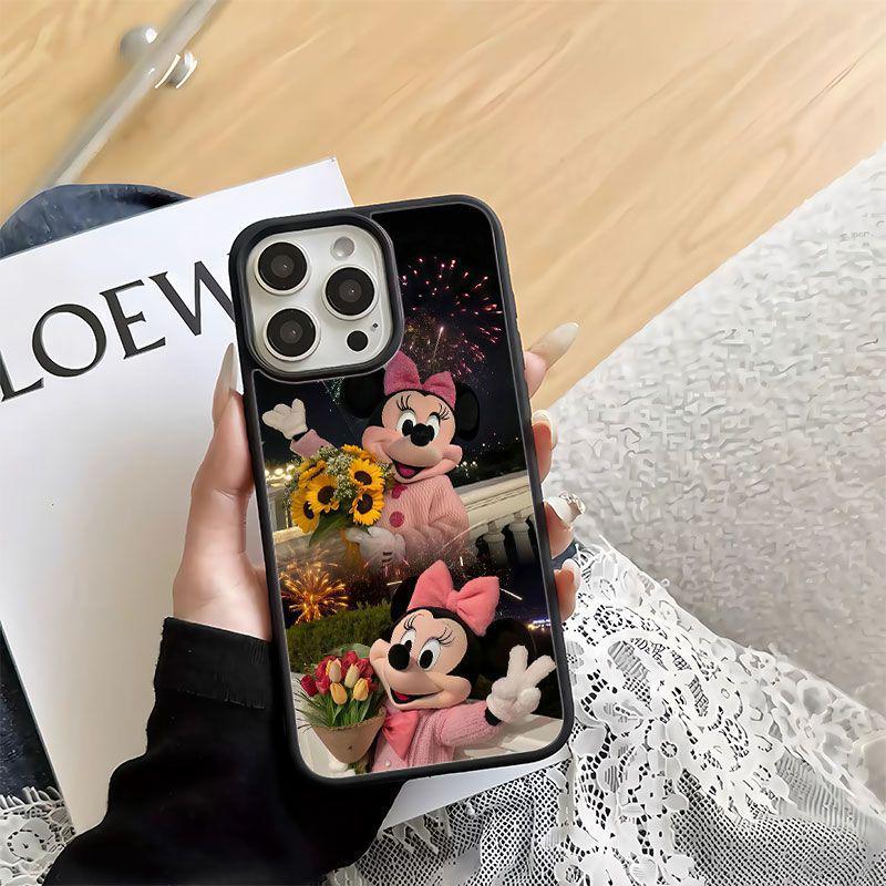 Coque de téléphone tendance en verre Minnie Feux d'artifice Pomme 16 Pro Max - Housse de protection pour 14 Pro & Nouveaux modèles