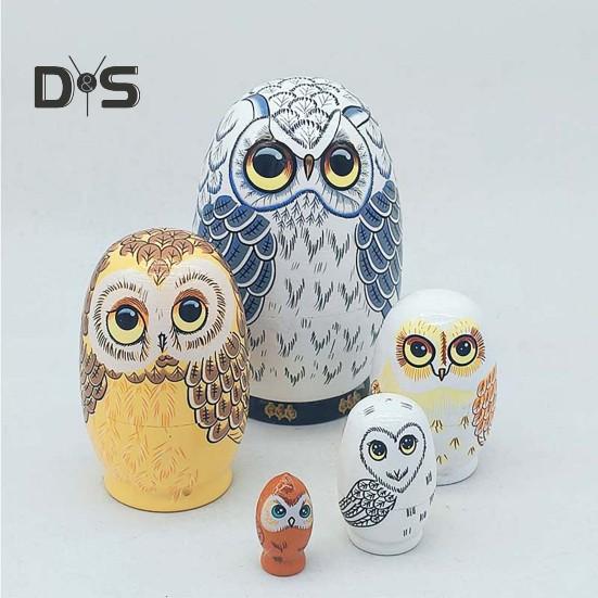 5-Layer Owl Matryoshka Doll Wooden Russian Nesting Dolls Educational Nesting Owls Toy for Kids Gift Home Decor Desk Centerpiece
