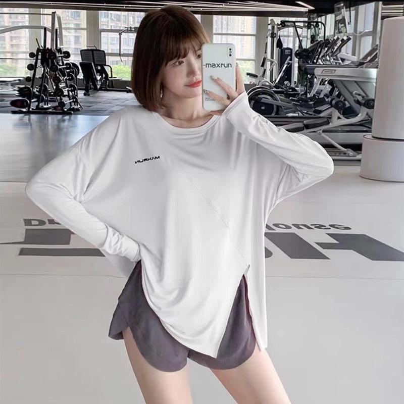 Rychleschnoucí dámské aktivní oblečení: Jógová trička, Sportovní trička s rozparkem, Volné běžecké halenky, Fitness dlouhé rukávy plus size