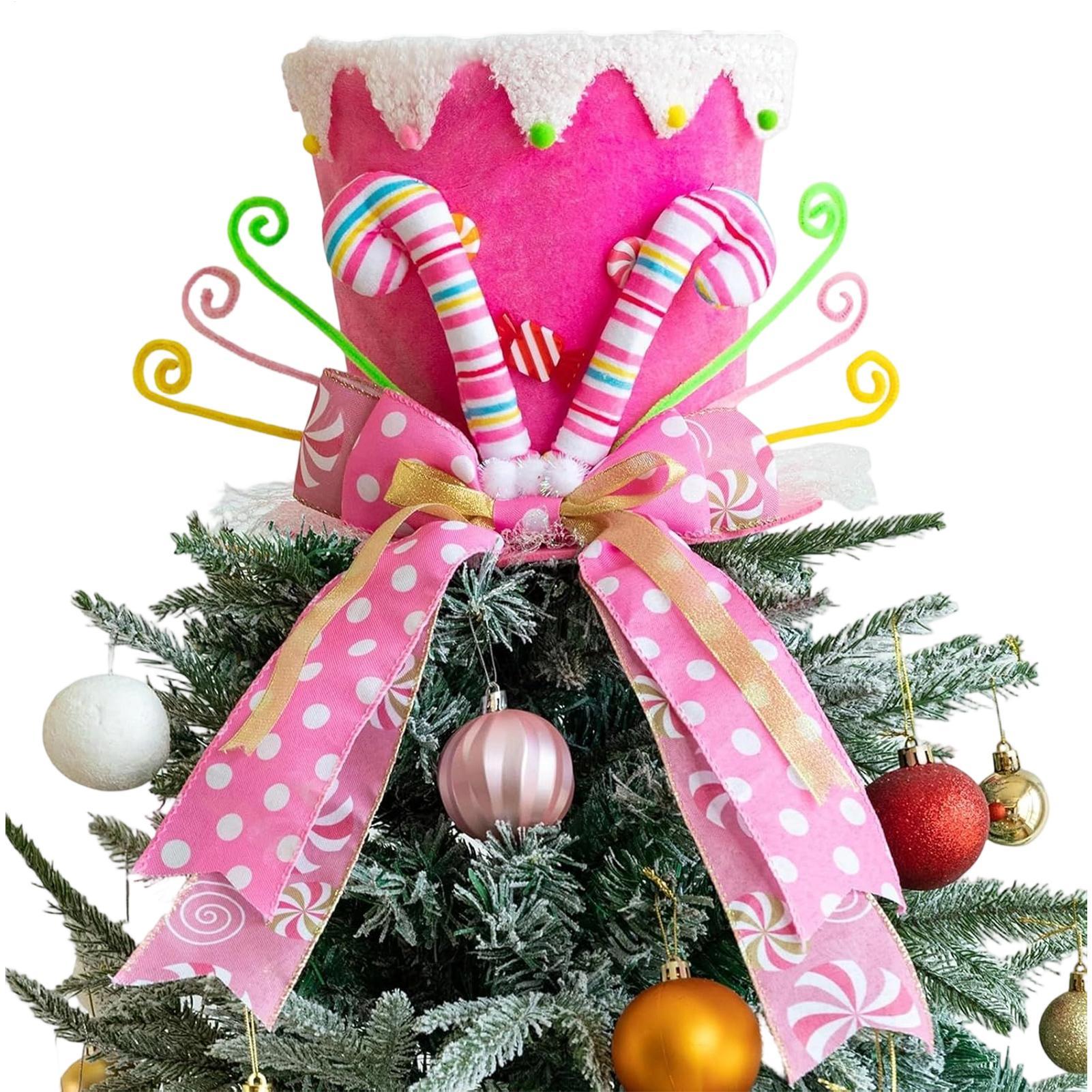 

Christmas Tree Topper Gift Hat Large Pink Christmas Tree Topper Hat With Cane Candy And Striped Bow Ribbon Holiday Desk Ornament China Mainland