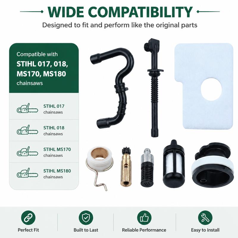 Tune Up Kit Air Filter Fuel Line Oil Pump Worm Gear Intake For STIHL MS170 MS180 017 018 Chaaw Parts OEM 1123 640 3200