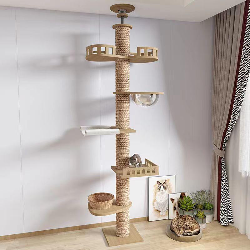 Cat Tree with Condo Scratching Board and Perch for Large Cats Made of Sisal and Solid Wood for All Cat Breeds