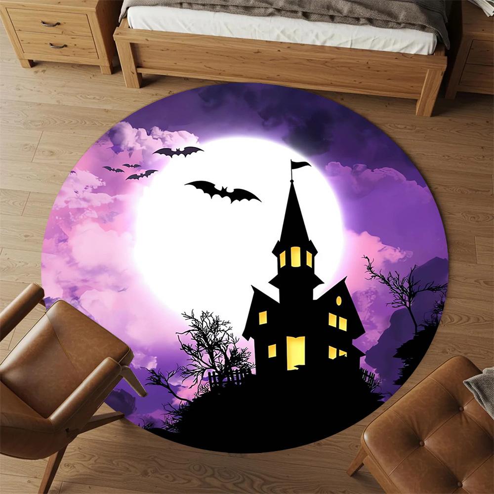 1pc Haunted HouseFull Moon Round Chair mat Area Rug - Non-Slip, Floor Mat for Office, Bedroom, home decor Christmas Gift p0811446