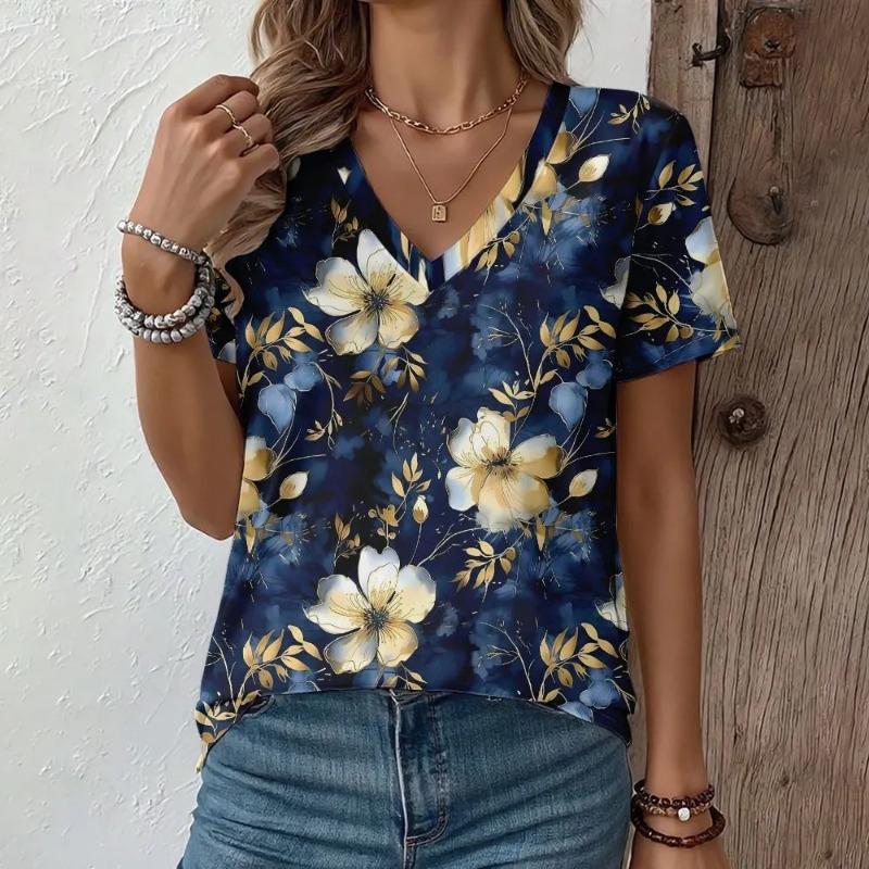 3D Printed Flower Pattern Fashion Women s T-shirt Summer Breathable Casual Versatile S