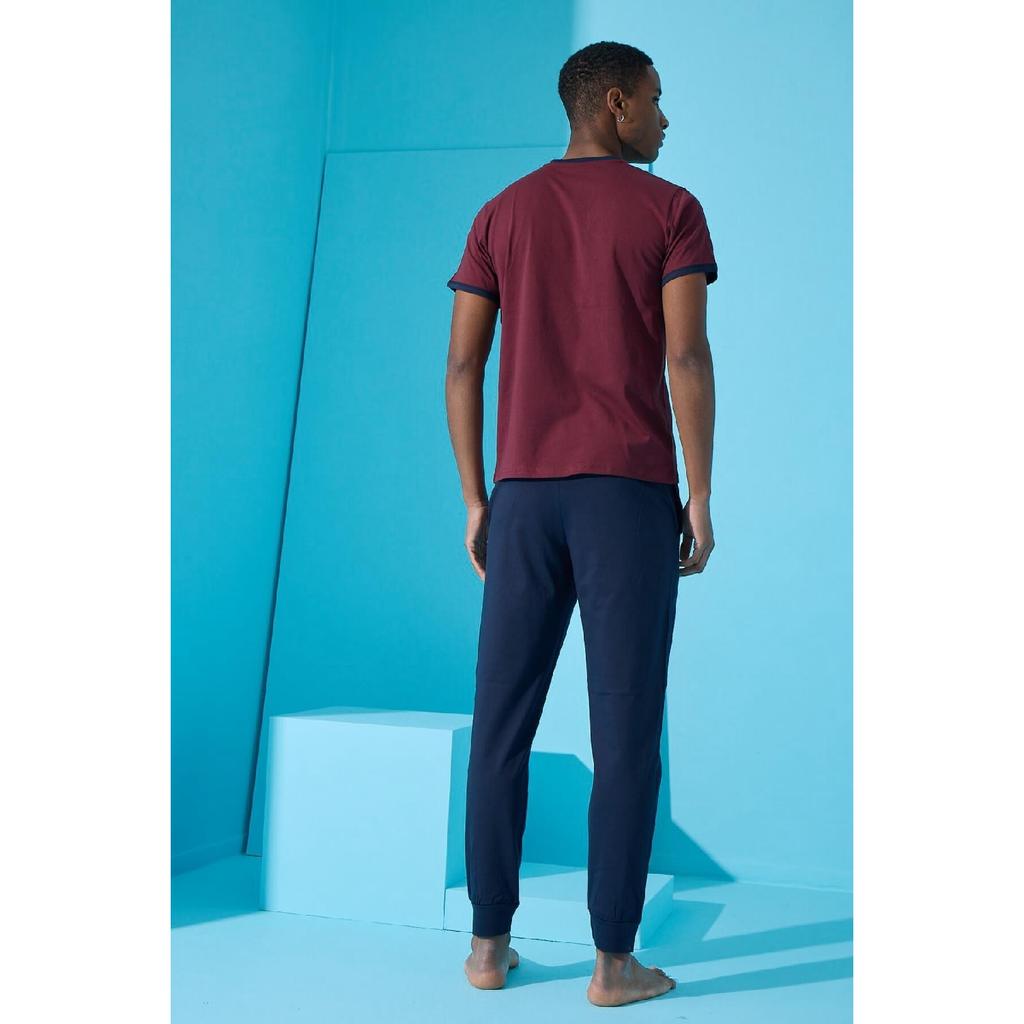 Khaki State bedrucktes, kurzärmliges Herren-Pyjama-Set mit Bündchen