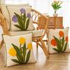 Square Tulip Pattern Pillowcase Embroidered Flower Cushion Cover  Living Room/Office