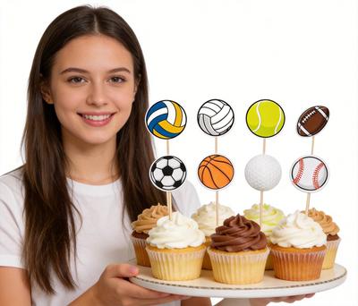Sports Themed Cupcake Toppers Set Baseball Soccer Football Party Dessert Picks Toothpicks Birthday Custom Decorations for Event
