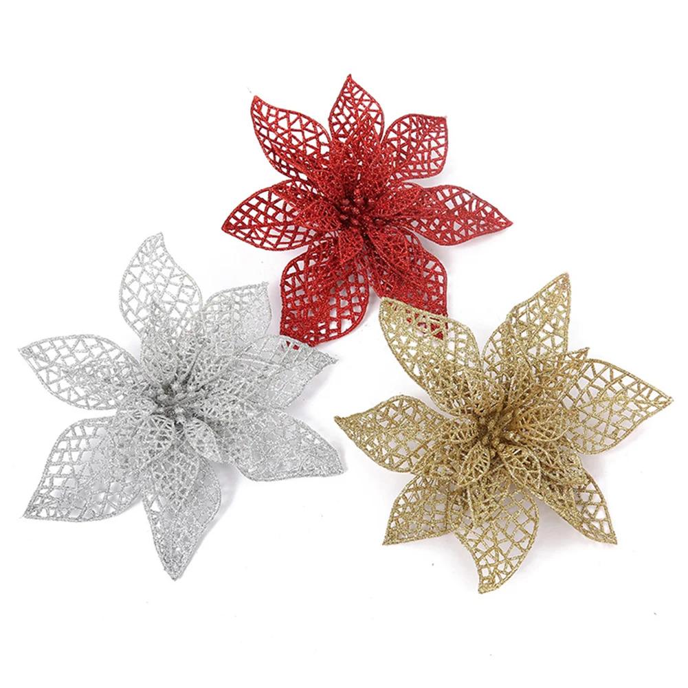 Christmas Flower Artificial Flowers 10PCS Poinsettia Artificial Flower Xmas Tree Ornaments Christmas Decoration