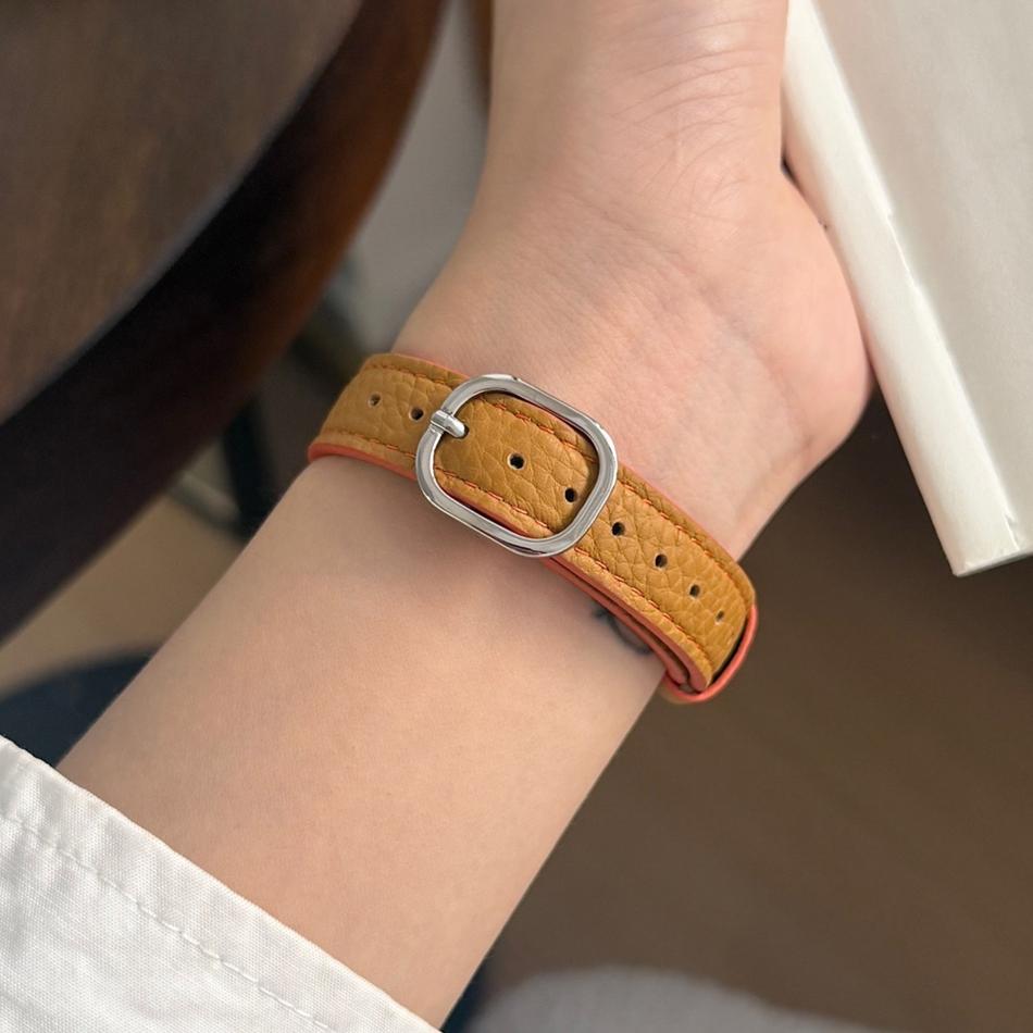 Two-tone Lychee Leather Bracelet For Apple Watch Band S11/10/9/8/7/6/Ultra iWatch Strap 49/46/45/44/42/41/40/38mm Slim Stylish