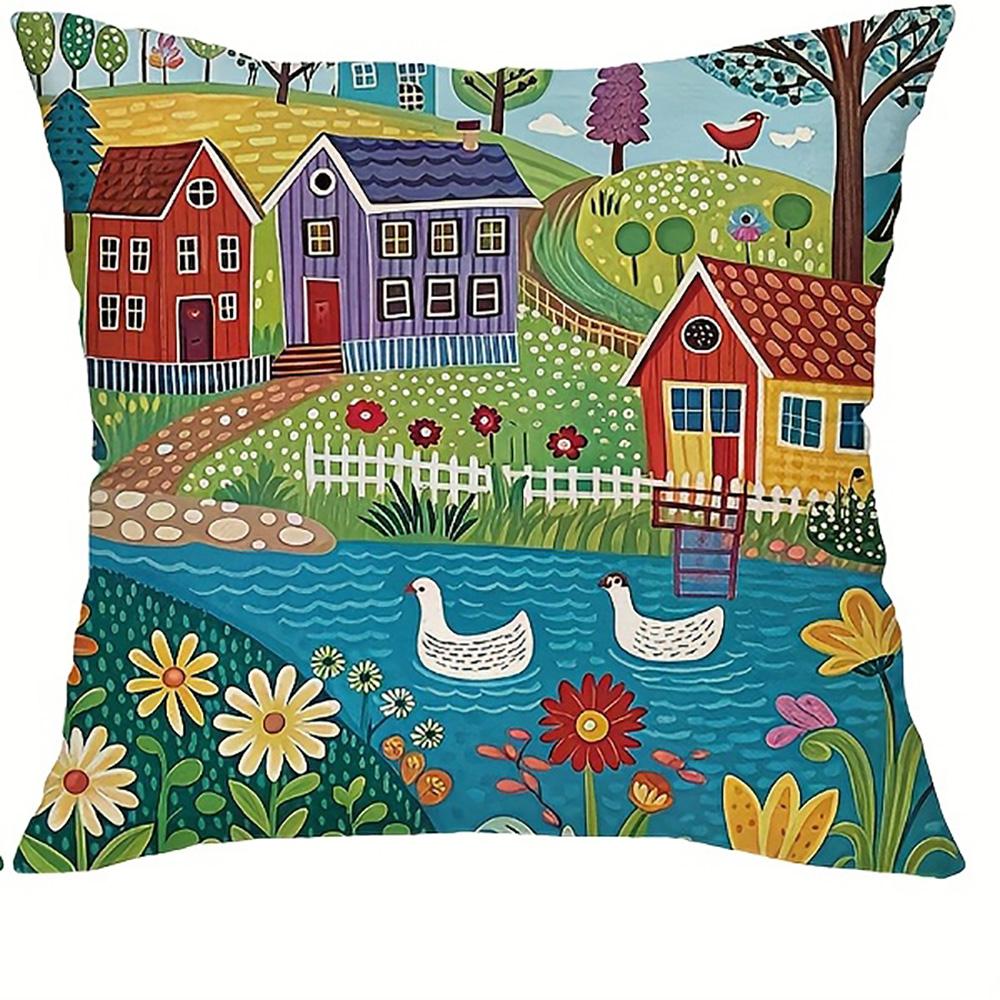 1/4Pcs Colorful Farm-Themed Pillowcase For Cozy Decor Sofa Cushion Cover Home Bedroom Room Decoration