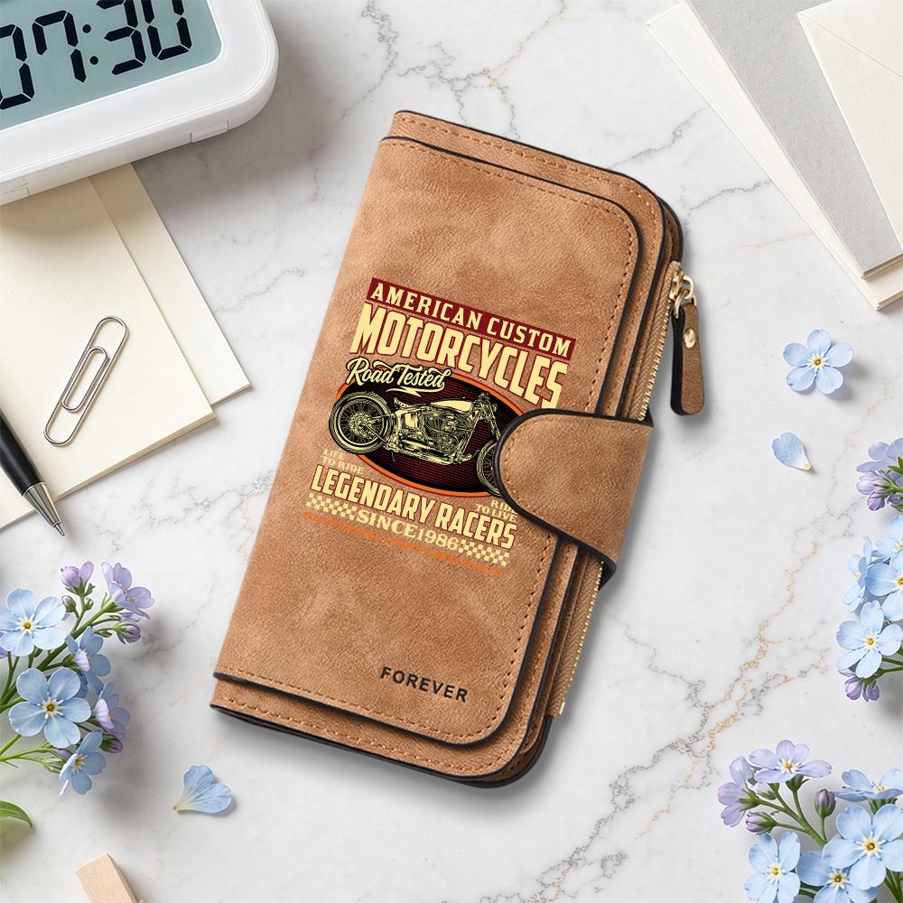 Retro Motorcycle Print Wallet Multi Card Slot Vintage Purse