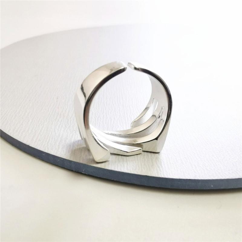 Irregular Geometric Rings Unique Square Cutout Rings with Slanted Texture  Adjustable Open Rings Decoration for Women