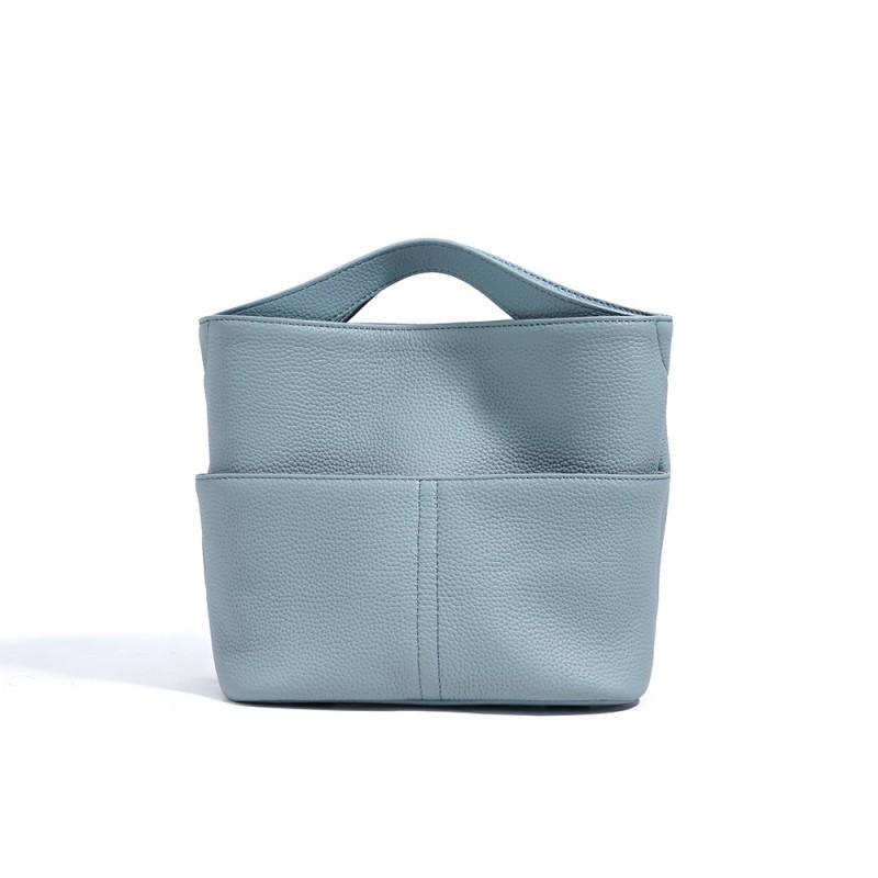 

High End Fashion Handheld Versatile Bucket Bag Genuine Leather Simple Handbag Shoulder Crossbody 20x13x19cm алиса синий