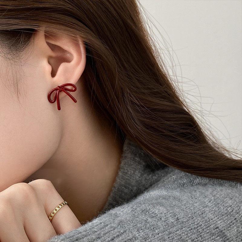 2024 Niche Design Red Ankara Christmas Bow Stud Earrings for Women