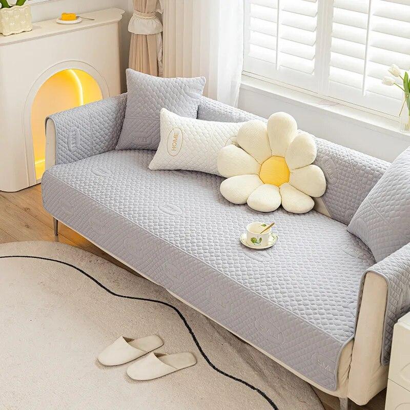 Cotton Sofa Cover Fabric Embroidery Rustic Style Four Seasons Universal Non-Slip Sofa Cover for Living Room Leather Sofa Cover
