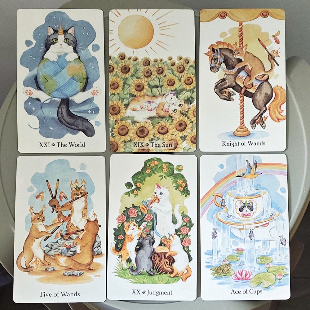 Caticorn Tarot Deck In Rigid Box, 78 Whimsical Watercolor Cat Cards 12*7cm Double-embossed, Indie Deck for Cat Enthusiasts