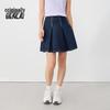 BENLAI Women's Retro Pleated Denim Midi Skirt