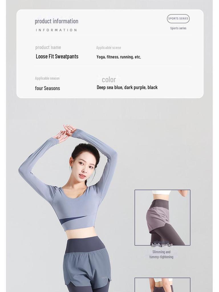 Juyitang High-Waist Two-in-One Yoga Pants with Pockets for Slimming & Hip-Lifting